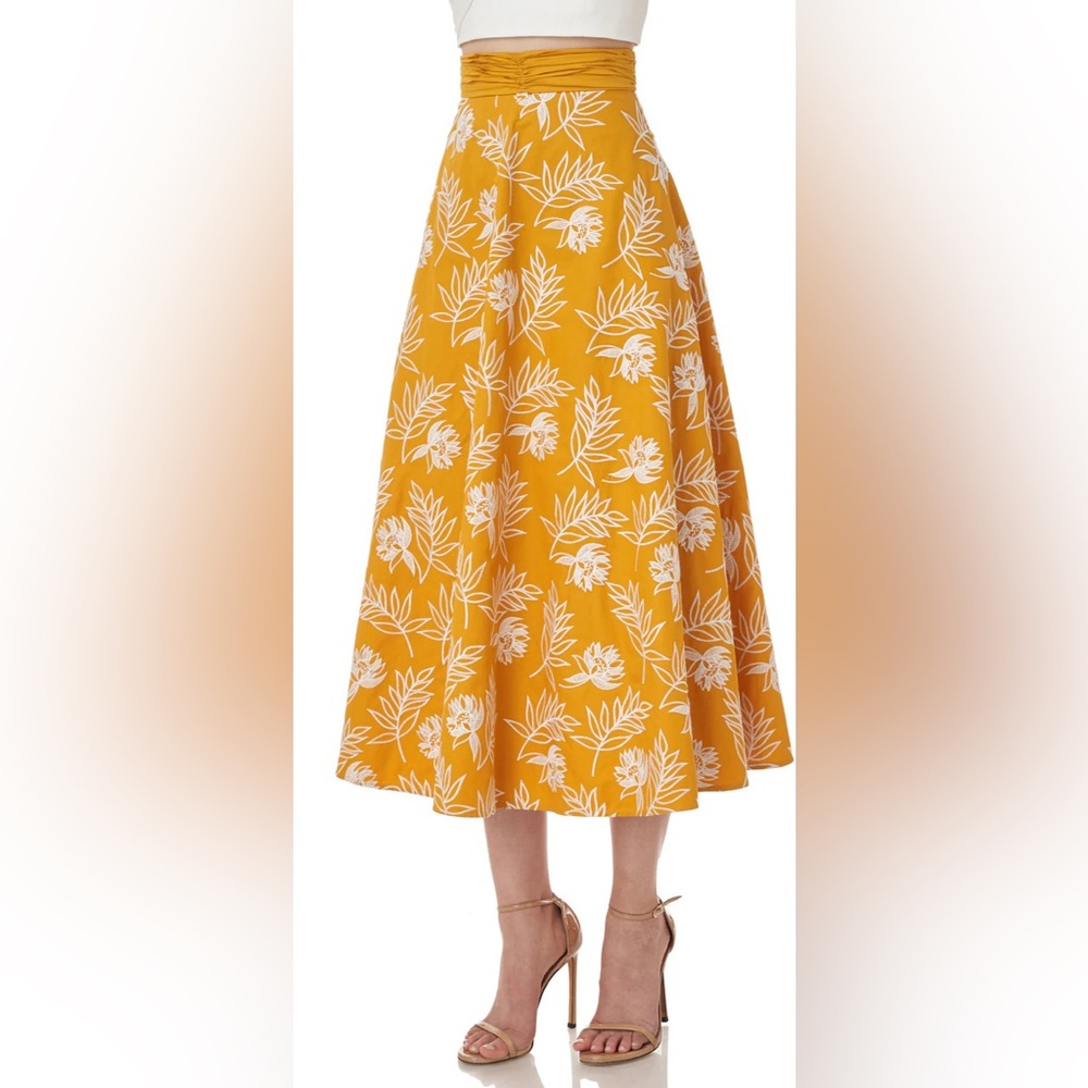 AMUR Mustard Floral A-Line Skirt NWOT